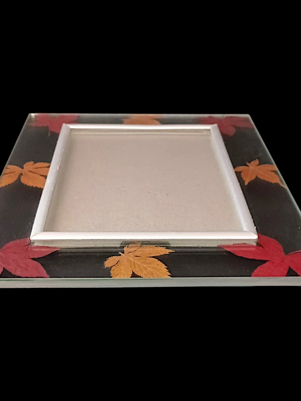 Vtg Dried Pressed Leaf Picture Photo Frame Lead Glass‎ Maple Leaves Farmhouse